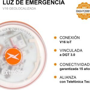 Baliza V16 con geolocalización 3.0 aprobada por la DGT, plan de datos incluido hasta 2038, base magnética IP54 resistente al agua, visible 360º, cumple normativa 2026, luz LED coche obligatoria para señalizar averías